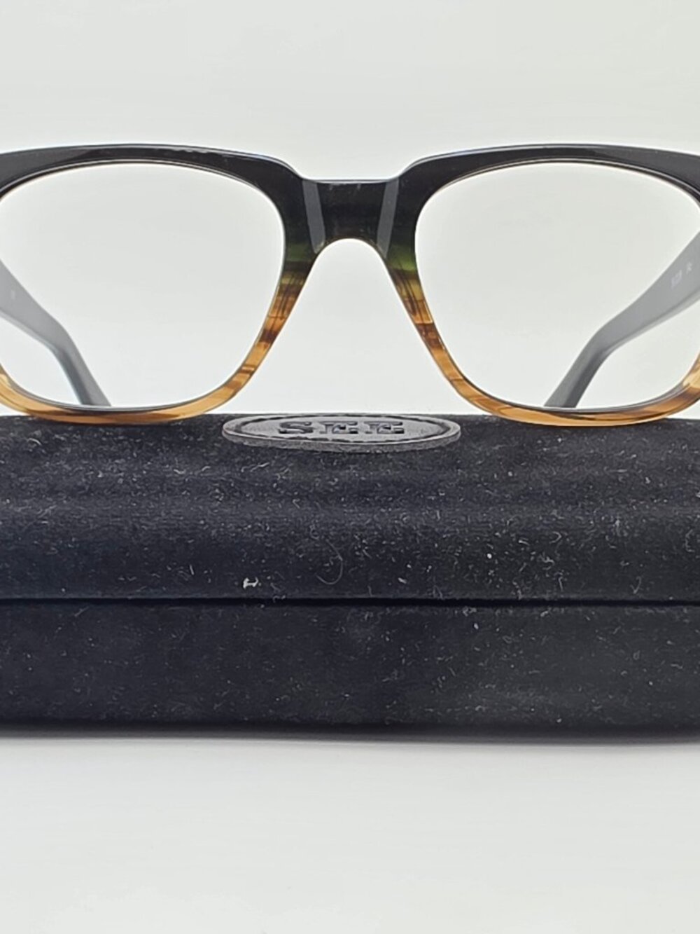 See Eyewear Smith Green Brown Stripe Fade Reading Glasses FRAME ONLY w Case 51mm